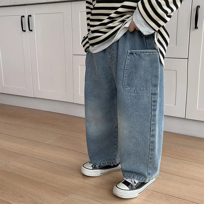 Boys Denim Pants – Casual Elastic Waist Jeans with Side Pockets (Spring/Autumn 2025)