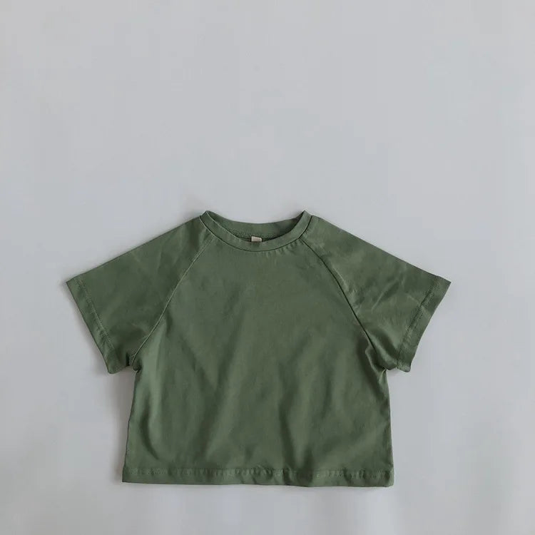 Solid Color TShirt Crewneck Bottoming Shirt Short Sleeve Tops New Child Casual Loose Simple All-match Tees Kids Summer Wear