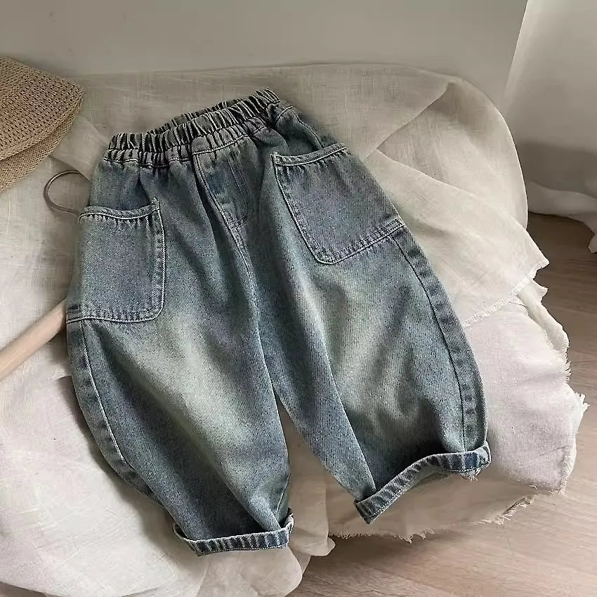 Boys Denim Pants – Casual Elastic Waist Jeans with Side Pockets (Spring/Autumn 2025)