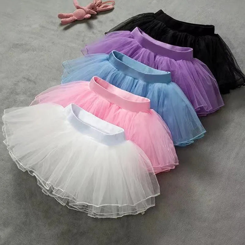 Girls Ballet Tutu Skirt – 4-Layer Soft Tulle Fluffy Dance Skirt with Elastic Waist