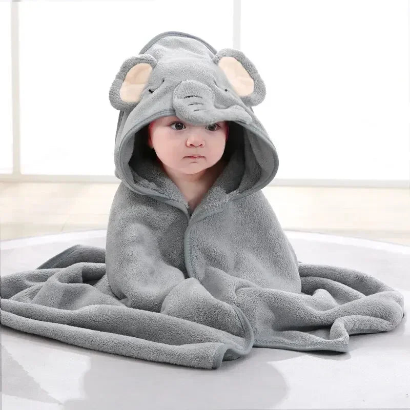 Unisex Baby Hooded Bathrobe – Cartoon Coral Fleece Towel Blanket for Boys & Girls