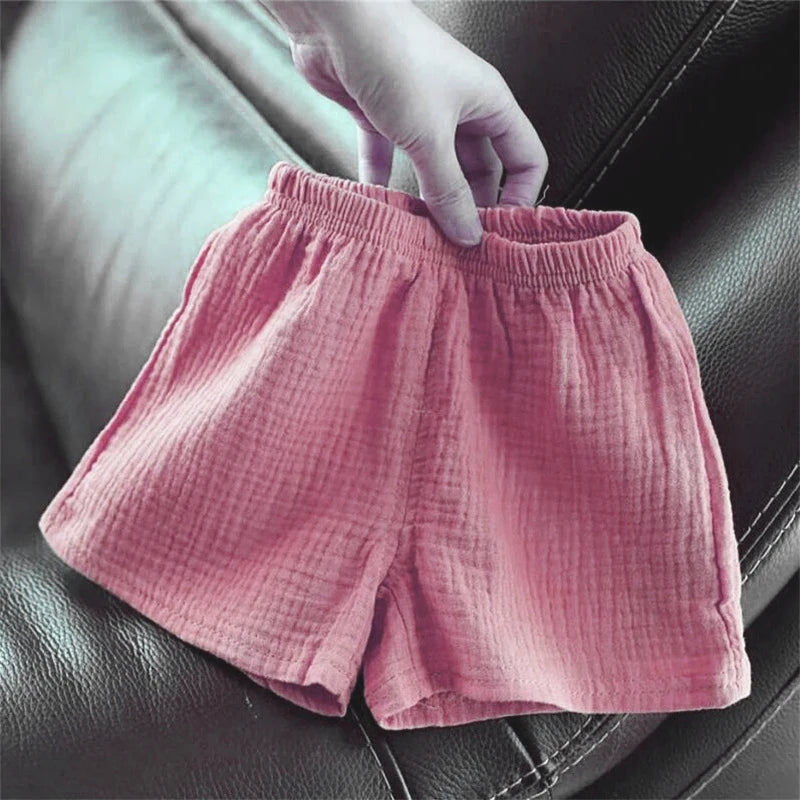 Baby Cotton Linen Shorts – Summer Solid Color Casual Pants for Boys & Girls
