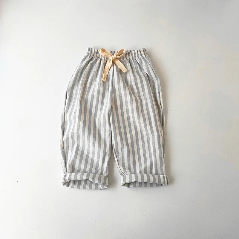 Vintage Linen Cotton Stripe Shorts – Casual Summer Pants for Baby Boys & Girls