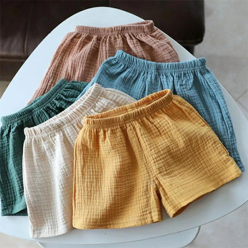 Baby Cotton Linen Shorts – Summer Solid Color Casual Pants for Boys & Girls