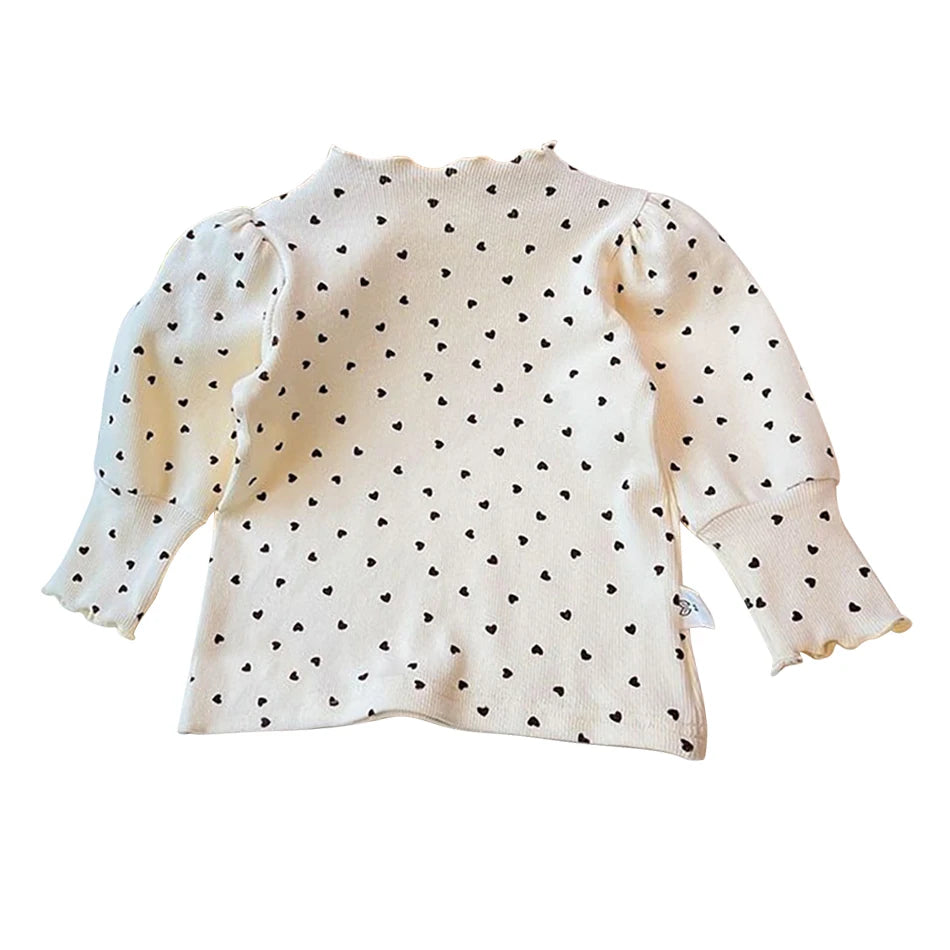 Girls Long Sleeve Top – Puff Sleeve Half-High Collar Shirt for Spring & Autumn