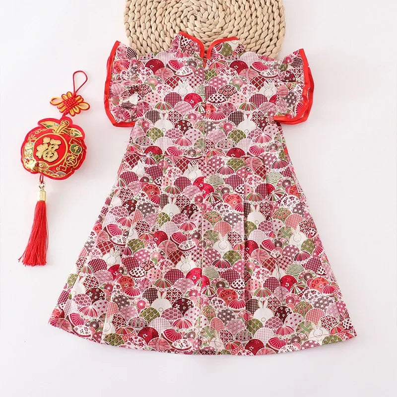 Girls Summer Cheongsam Dress – Traditional Chinese Qipao Outfit for Kids