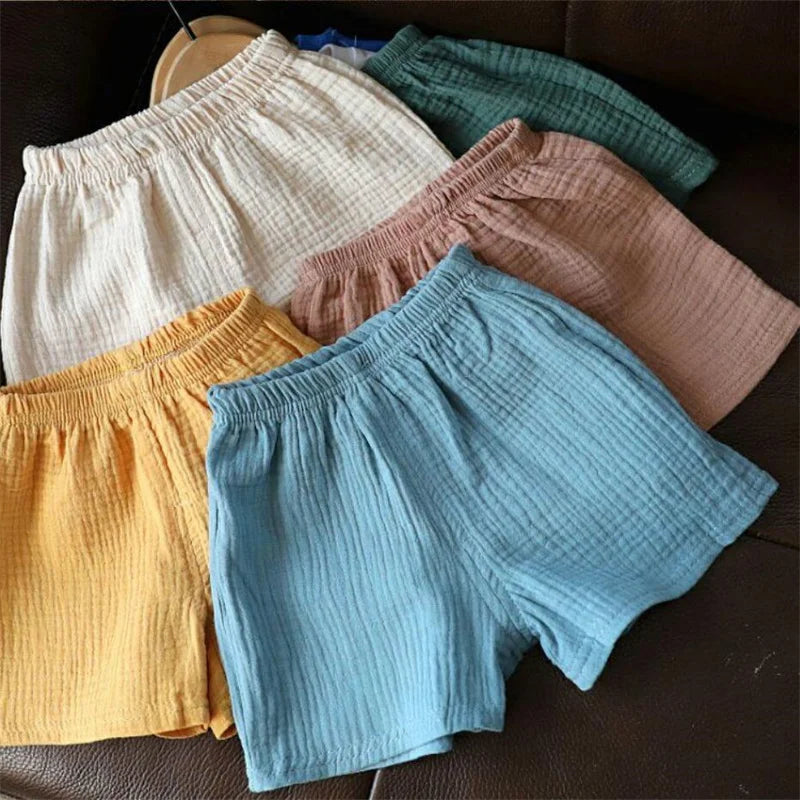 Baby Cotton Linen Shorts – Summer Solid Color Casual Pants for Boys & Girls